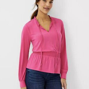 Ann Taylor Women's Matte Jersey Tie Neck Top, Pink, Size S NWT